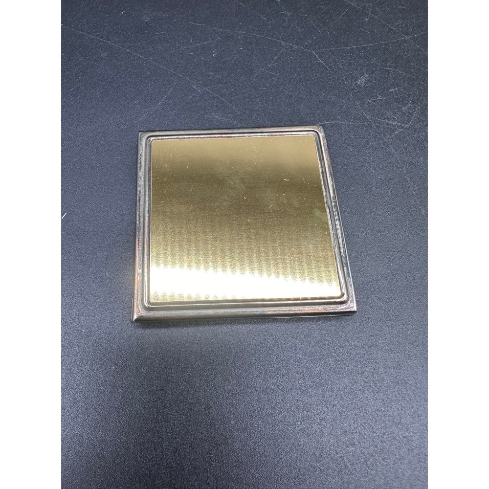 Vintage Gold Tone Compact Mirror Square Folding Travel Vanity Makeup Mirror Gold